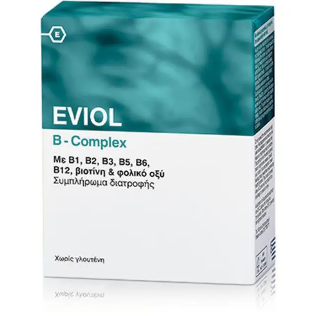 Eviol B-Complex Συμπλήρωμα Διατροφής του Συμπλέγματος Βιταμίνης B για τη Φυσιολογική Λειτουργία του Νευρικού Συστήματος, 60 Μαλακές Κάψουλες