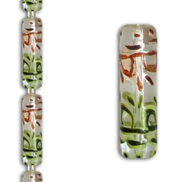 Χάντρα Γυάλινη Βαμμένη στο Χέρι - Olive/Brown Tube 27x8mm ~6τεμ