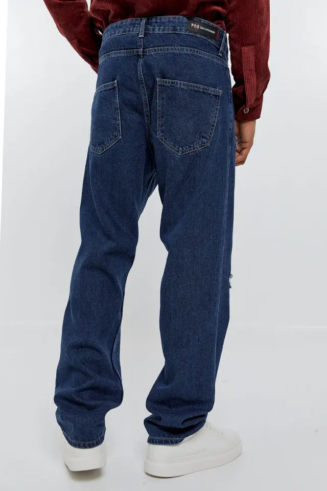 Παντελόνι Jean Loose Fit με Φθορές Μπλε Σκούρο 2