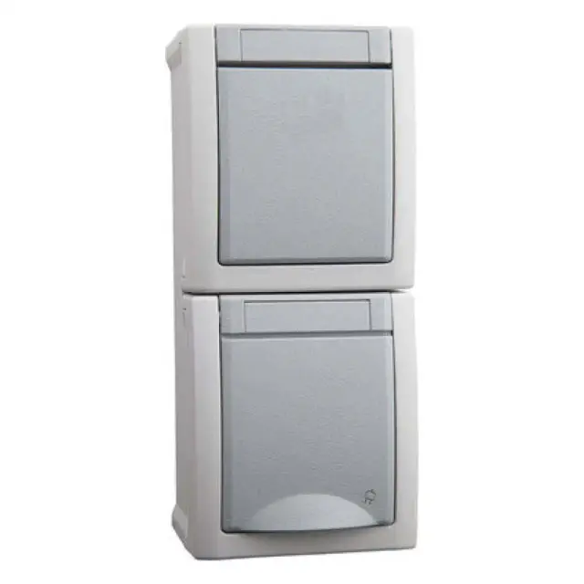 Pacific Grey Switch + Earth Socket Hor (Screw Connection)