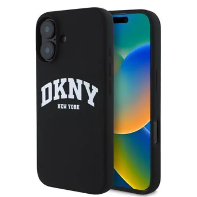 DKNY Liquid Silicone Arch Logo MagSafe Case for iPhone 16 Plus Black