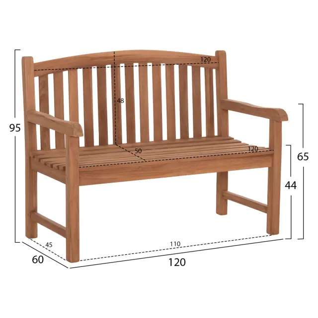 ΠΑΓΚΑΚΙ ΚΗΠΟΥ 2ΘΕΣΙΟ FB96651 ΞΥΛΟ TEAK--ΦΥΣΙΚΟ 120x60x95Υεκ. 2