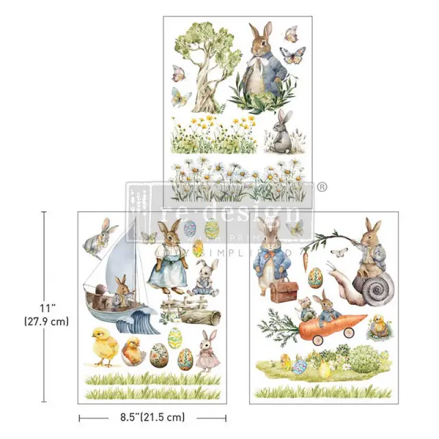 Χαρτί Decor Transfer Prima Re-Design, Bunny Trails, 28x21.5cm, 3 τεμ.