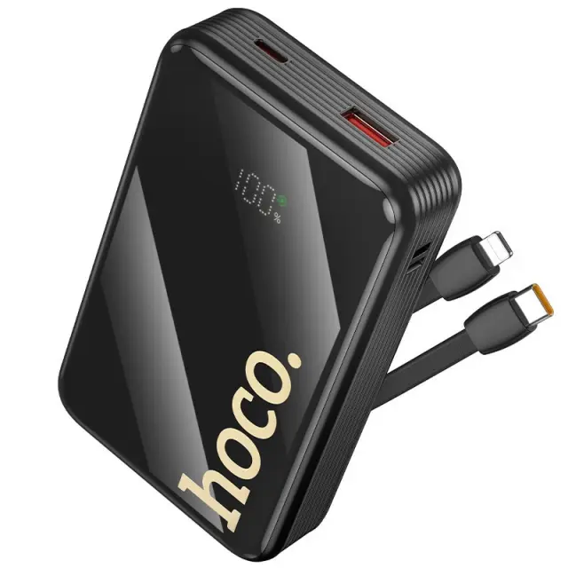 Power Bank Hoco Q37A Graceful 20000mAh 22.5W PD20W QC3.0 1xUSB-A 1xUSB-C με Ενσωματωμένα Καλώδια USB-C Lighting και LED Ένδειξη Μαύρο 3