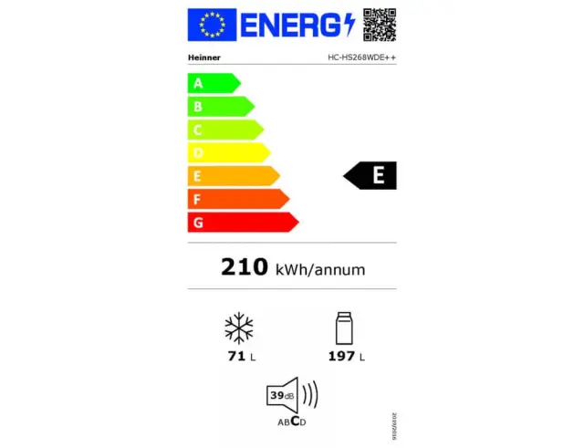 Ψυγειοκαταψύκτης Heinner HC-HS268WDE++, με Συνολική Χωρητικότητα 268L, Ενεργειακή Κλάση E και Ύψος 180cm HC-HS268WDE++ 2