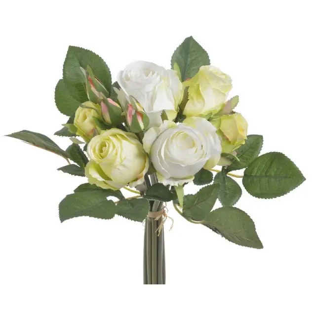 Τριαντάφυλλα μπουκέτο, 30cm, white-lemon