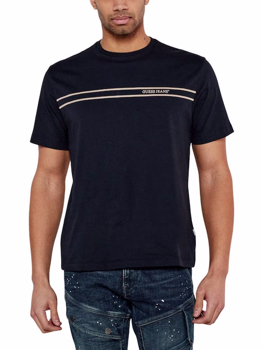 Guess T-shirt Navy με μπεζ ρίγα Μπλε Σκούρο - XL