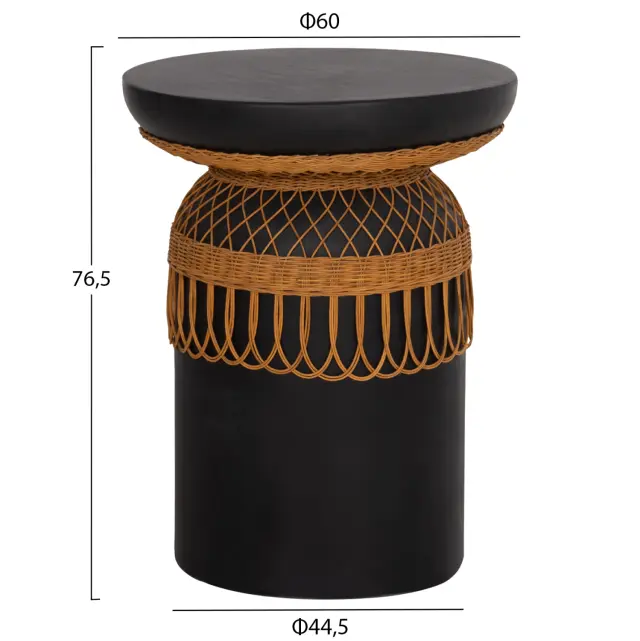 ΒΟΗΘΗΤΙΚΟ ΤΡΑΠΕΖΙ FB918159.01 FIBER CEMENT ΜΑΥΡΟ & RATTAN--Φ60x76,5Υεκ 2