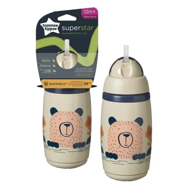 Tommee Tippee Superstar Ισοθερμικό Κύπελλο με Μαλακό Καλαμάκι Σιλικόνης Γκρί 266ml
