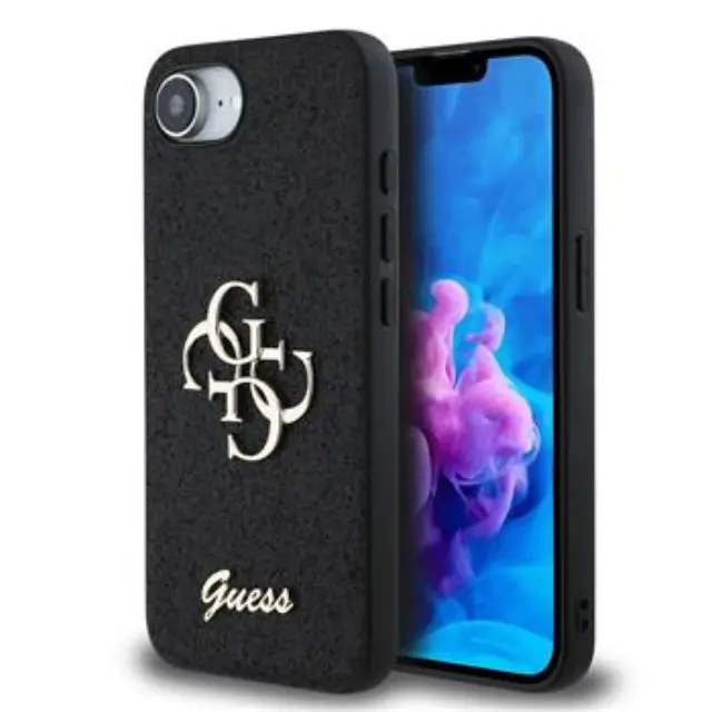 Guess PU Fixed Glitter 4G Metal Logo Case for iPhone 16e/17e Black