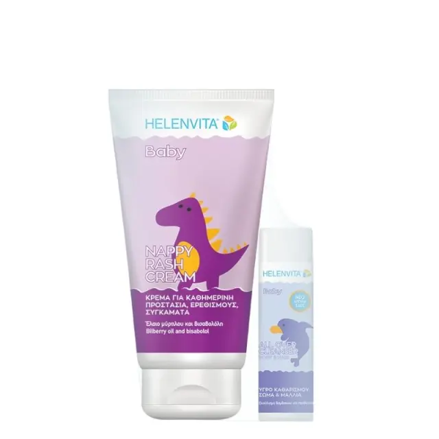 Helenvita PROMO Baby Nappy Rash Cream Κρέμα Για Την Αλλαγή Πάνας 150ml - All Over Cleanser Υγρό Καθαρισμού Για Σώμα - Μαλλιά 50ml