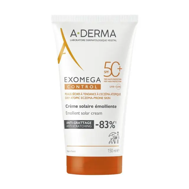 A-Derma Exomega Control Emollient Solar Cream SPF50+ Αντηλιακό Γαλάκτωμα για το Ξηρό και Ατοπικό Δέρμα, 150ml