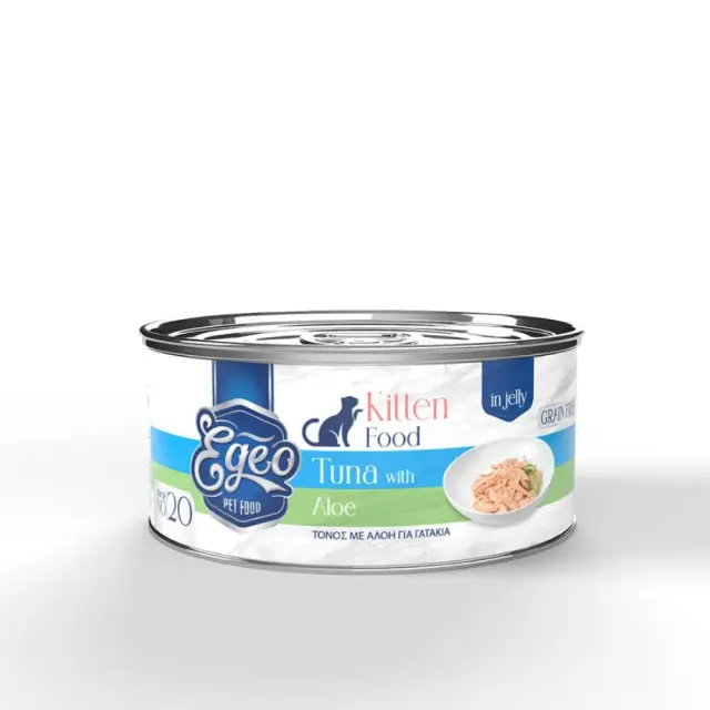 Egeo Υγρή Τροφή Kitten Grain Free Τόνος Με Αλόη Σε Ζελέ 85gr Μονόχρωμο