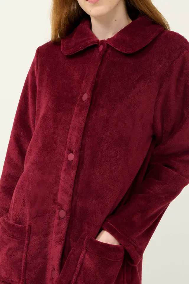 Μονόχρωμη Γυναικεία Ρόμπα Fleece Κουμπωτή Vamp 23362 RED PORTO 2