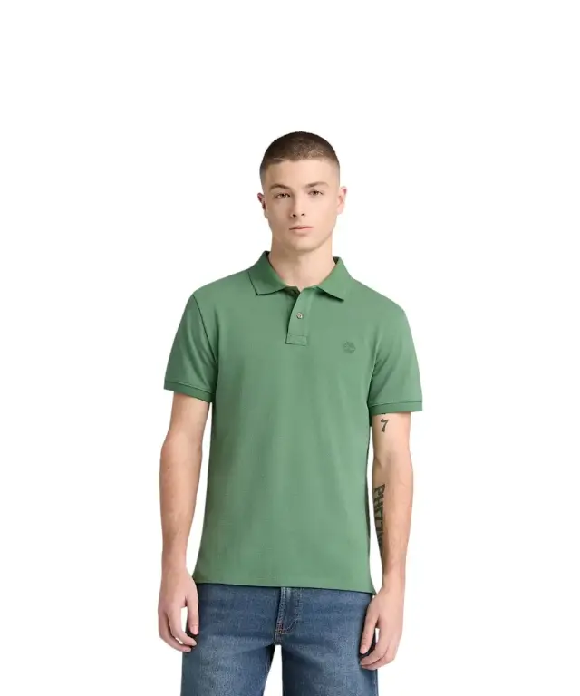 Timberland - Ανδρικό Κοντομάνικο T-shirt Polo Slim Fit Mε Λογότυπο Oyster River TB0A2BS1-A6Z Πράσινο - XL