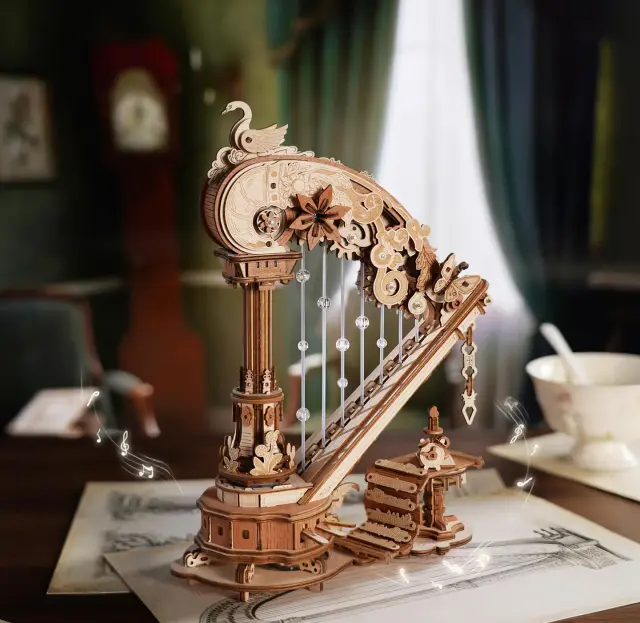 Robotime ROKR Magic Harp Μηχανικό 3D Ξύλινο Puzzle Μουσικό Κουτί Άρπα 350 τεμ. AMK71 2