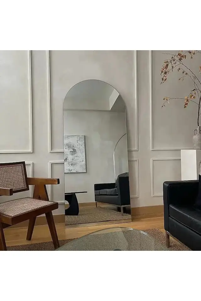 Stewehome Διακοσμητικός μεγάλος κάθετος καθρέφτης τοίχου με οβάλ σχήμα Λευκό 180x80 cm 3