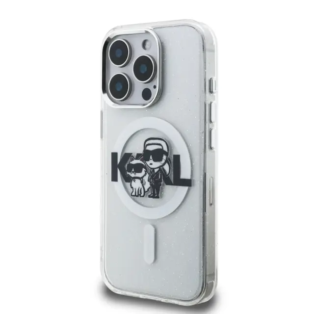 Karl Lagerfeld IML Glitter Karl and Choupette Sketch MagSafe Case for iPhone 15 Pro Max Transparent 2