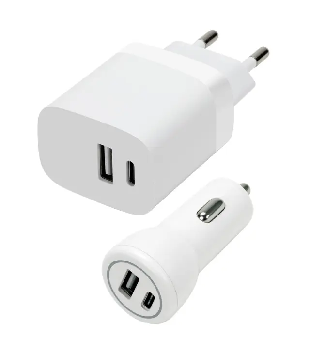 Speedlink - Wall AND Car Charger Set USB-A AND USB-C 15W, white - Electronics