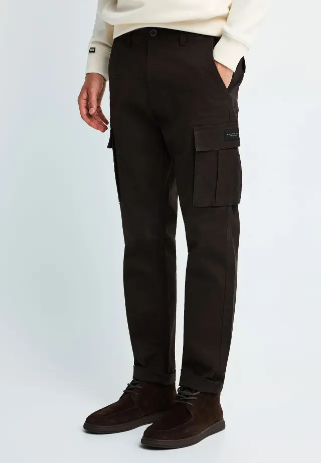 Funky Buddha Cargo Elastic Trousers in Regular Fit Bitter Chocolate FBM014-002-02-Bitter Chocolate - 38 2