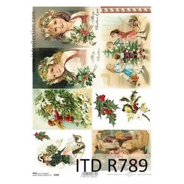 Ριζόχαρτο ITD Χριστουγεννιάτικο 21x29cm, Γκι και πορτρέτα, R789