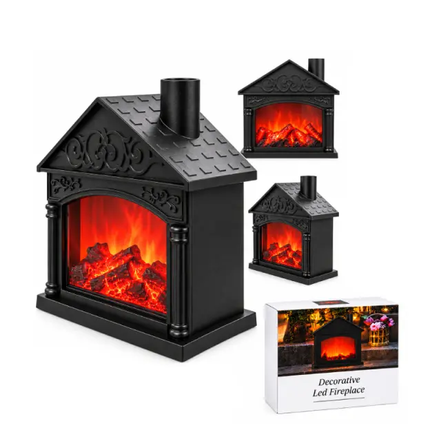 Διακοσμητικό Τζάκι LED με Εφέ Φλόγας Μαύρο - Black Decorative LED Fireplace with Flame Effect 094025