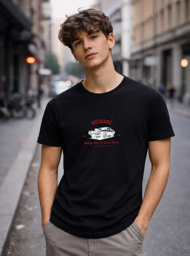 T-shirt Noshame® Μαύρο με τύπωμα Vintage - 132567 - XXL
