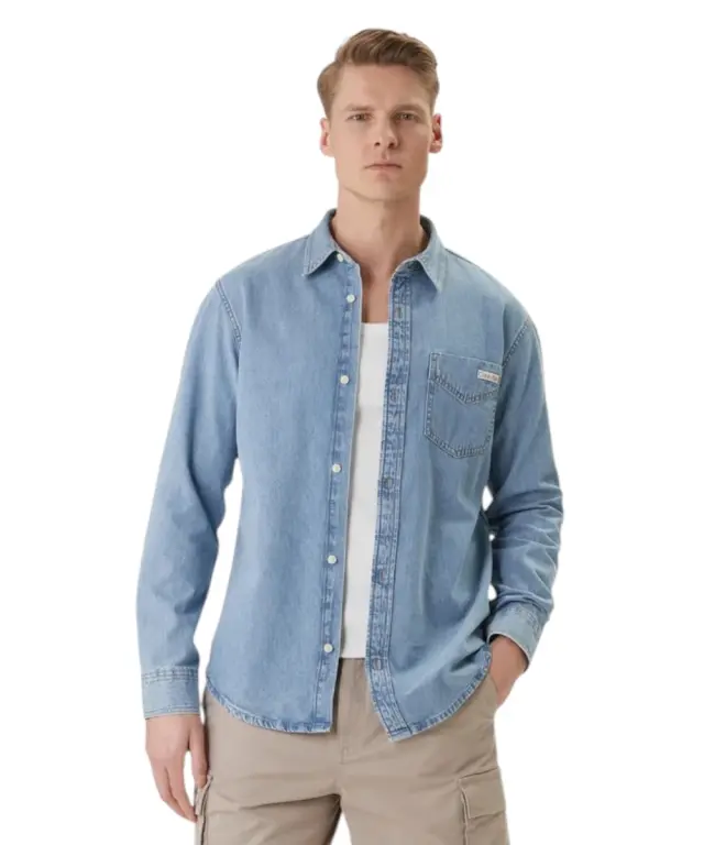 Calvin Klein - Ανδρικό Πουκάμισο Jean Essential LV04RE710G-3TR Μπλε Ανοιχτό - XL