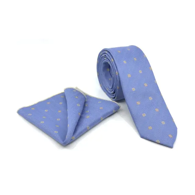 Λιλά–Χρυσαφί Σχεδιαστική Γραβάτα Microfiber Σετ με Μαντήλι 6,5 cm