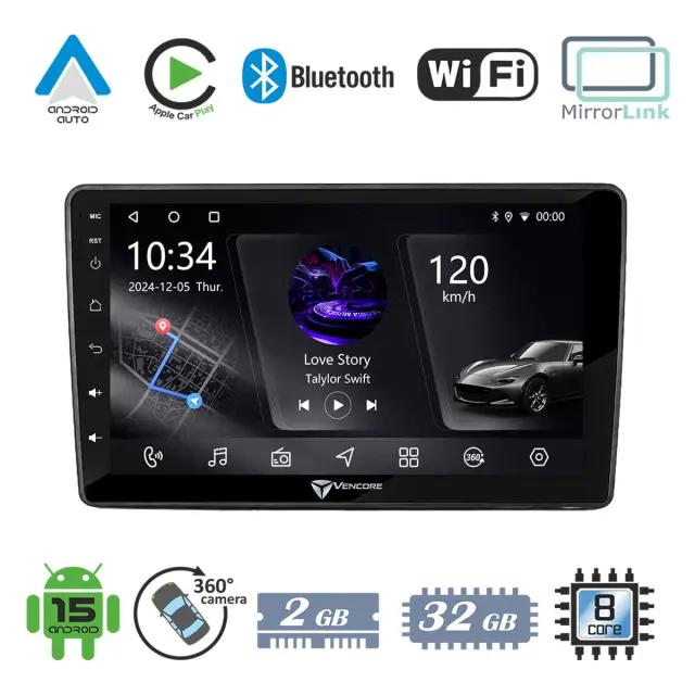 VenCore Οθόνη Multimedia Android 15 10.1" PX5S Octa-Core 2GB/32GB IPS με Πρόσοψη, CarPlay, Android Auto και Υποστήριξη Κάμερας 360° για Fiat 500L 2012-2018 – Μαύρη (3236-10006-0410B)