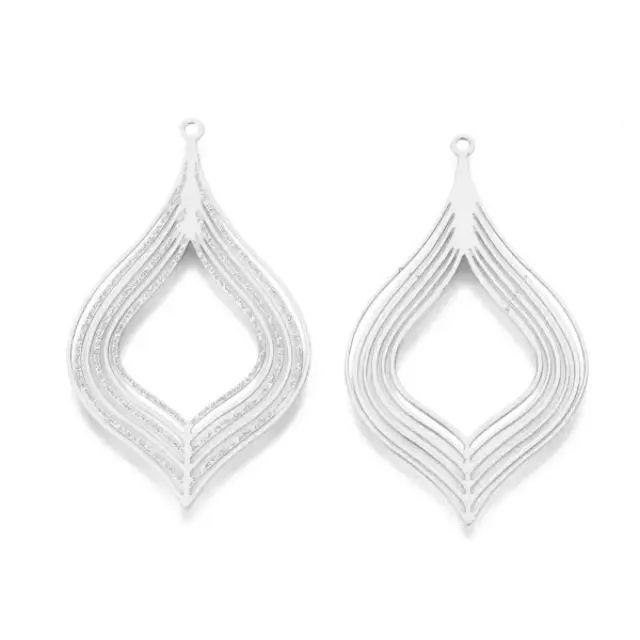 Μεταλλικό Διακοσμητικό Etched Pointed Oval 39x22x0.3mm - Platinum - 5τεμ