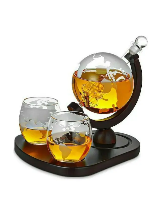 Mikamax® Deluxe Globe Decanter Set Γυάλινη φιάλη 850ml με 2 ποτήρια