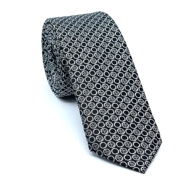 Γραβάτα Microfiber σε Μαύρο Μοτίβο Σετ με Μαντηλάκι 3