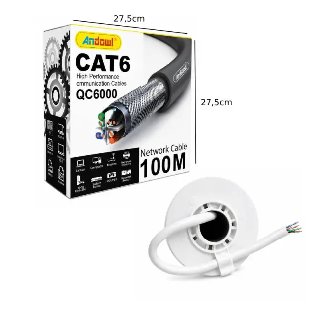 Andowl Καλώδιο Δικτύου CAT6 100 Μέτρων Υψηλής Απόδοσης QC6000 - High Performance Network Cable 0751229 2