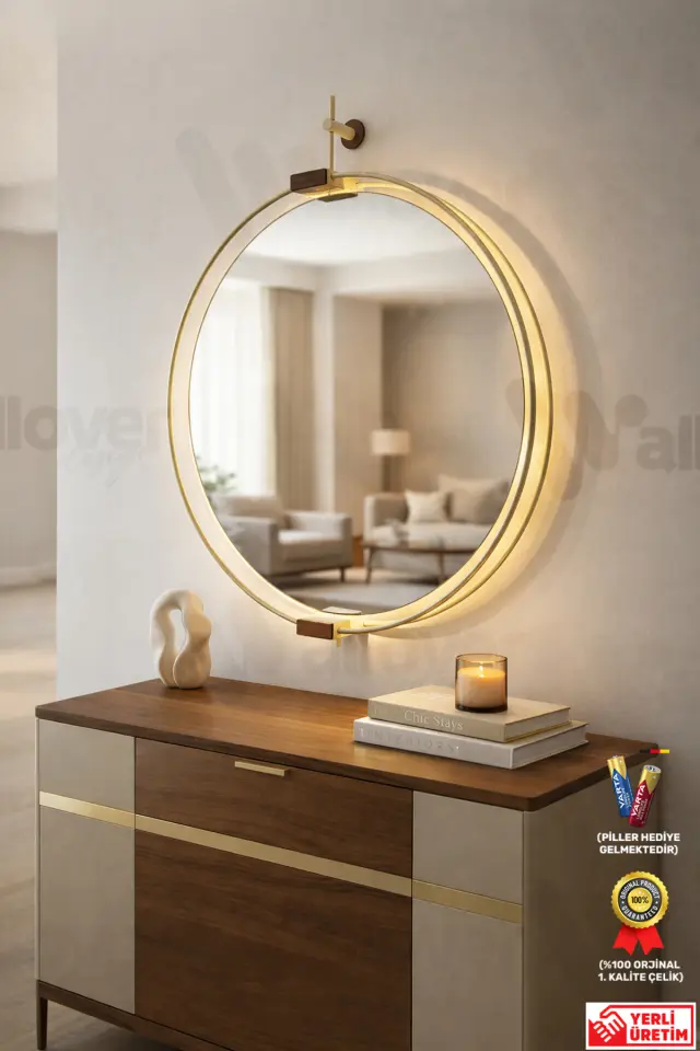 Stewehome Μεταλλικός καθρέφτης τοίχου με LED φωτισμό και ασύρματη λειτουργία 50x65 cm