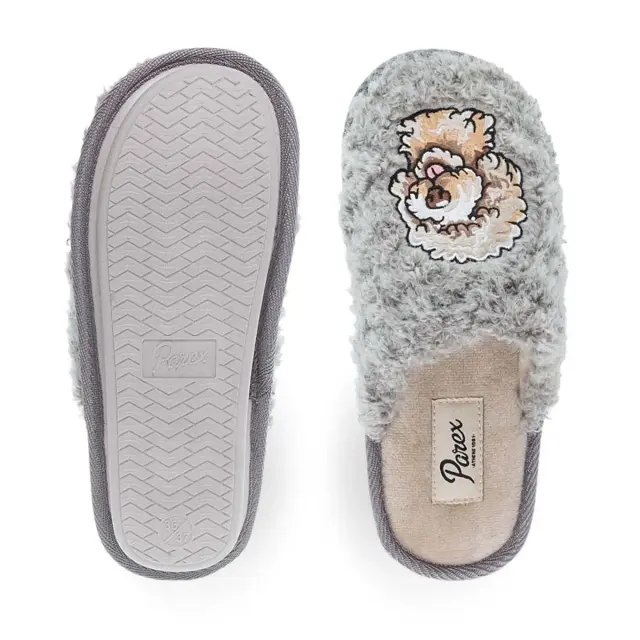 Parex Γυναικείες Παντόφλες Σπιτιού Plush Doggy, Χρώμα Γκρι 2