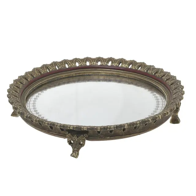 Δίσκος Με Καθρέπτη Αντικέ Χρυσό Polyresin Φ29x5.5cm 3-70-649-0001