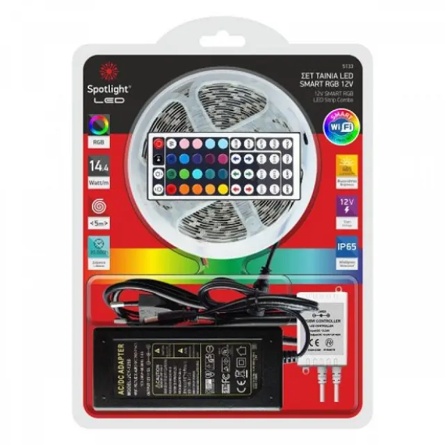 Ταινία LED 5m RGB με τροφοδοτικό 12V IP65 WiFi SMD5050 SPOTLIGHT 5133