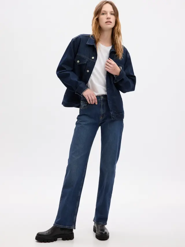 Μπλε Mid Rise Cotton '90s Loose Jean Παντελόνι DARK INDIGO V2