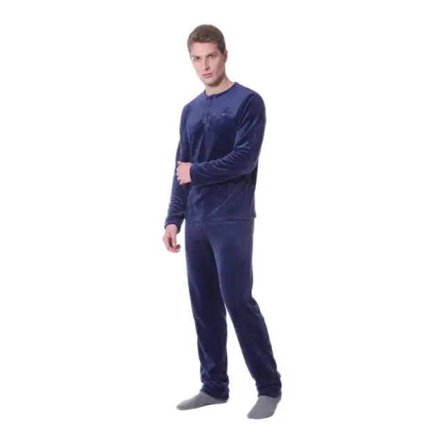 Mario Uomo Ανδρική Πυτζάμα Fleece, Χρώμα Σκούρο Μπλε 3