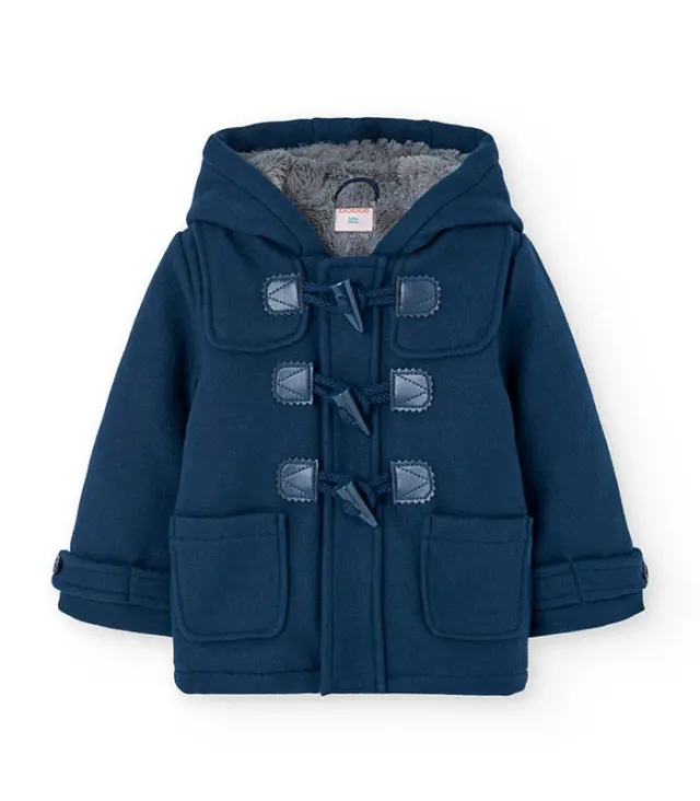 Boboli Chic Παλτό μοντγκόμερι σε γκρι χρώμα και γούνινη εσωτερική επένδυση