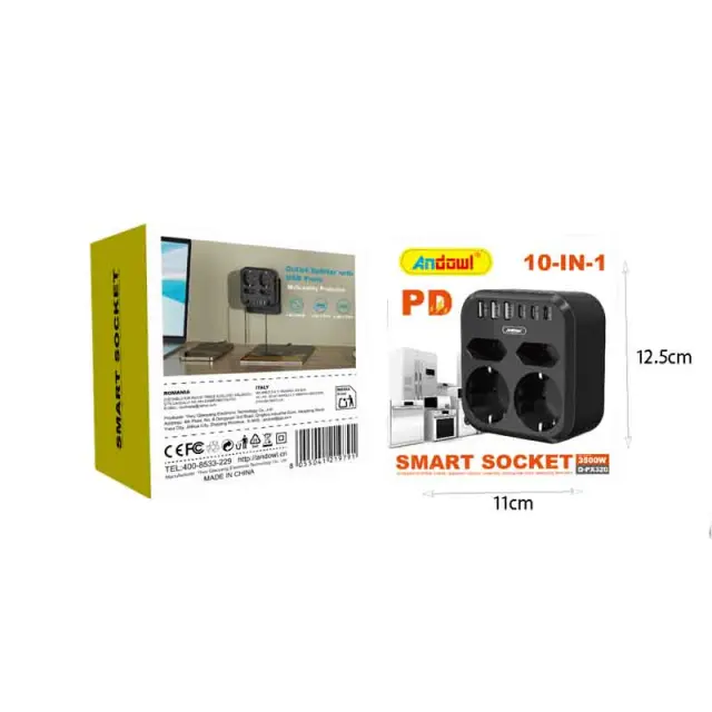 Andowl Πολύπριζο Smart Socket 10 σε 1 με 2 Πρίζες & 8 Θύρες USB 3500W Q-PX230 - Smart Socket 0751109 2