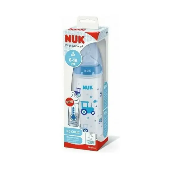 Nuk Πλαστικό Μπιμπερό First Choice Plus Temperature Control Κατά των Κολικών με Θηλή Σιλικόνης 360ml για 6-18 μηνών Pink Giraffe