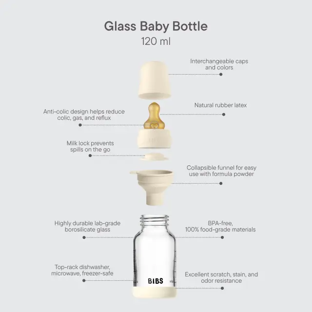 BIBS Γυάλινο Μπιμπερό 120ml Με Θηλή Latex Baby Blue 3