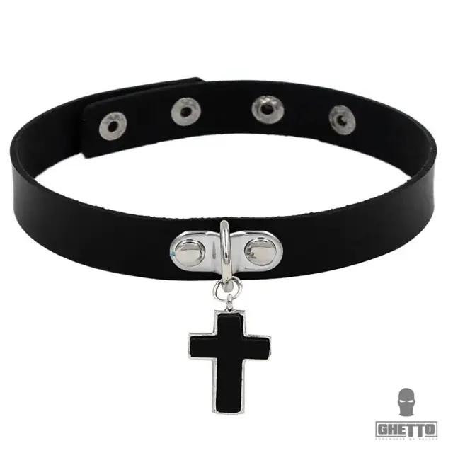 Ghetto Punk Leather Choker Cross Jewellery Pendant Necklace