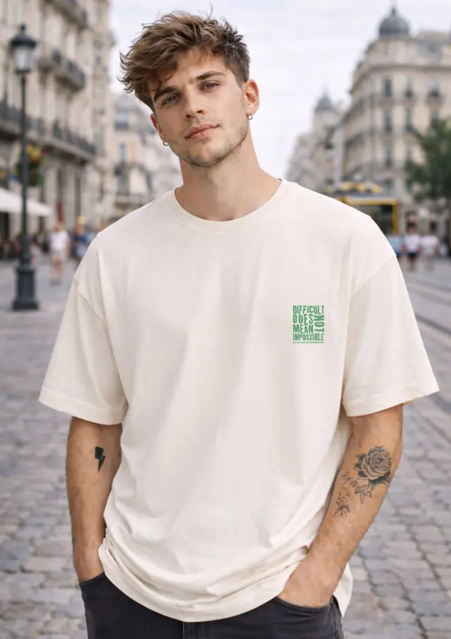 T-shirt Noshame® Oversized Off-white με τύπωμα Difficult Does Not Mean Impossible - 142672 - XXL 2