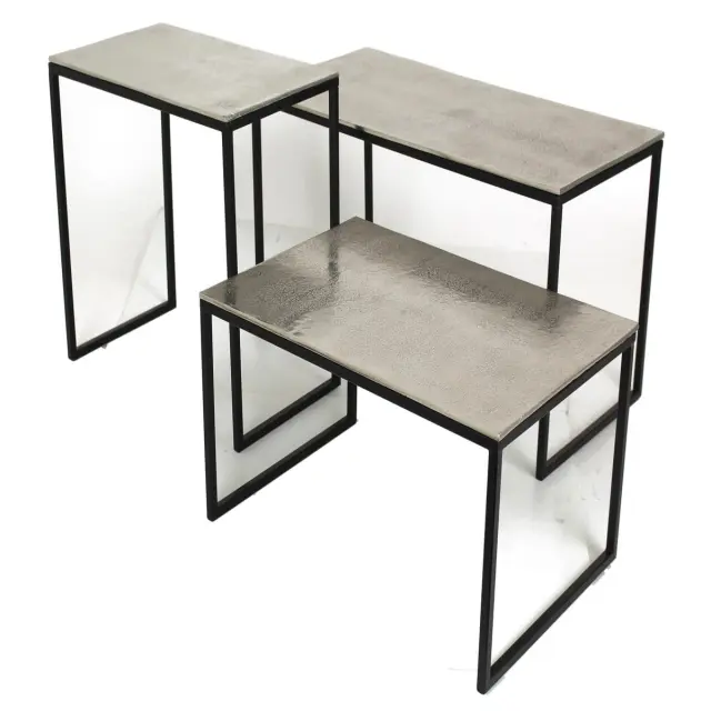 Τραπεζάκι Ασημί Αλουμίνιο 77x38x42cm Σετ 3Τμχ 2