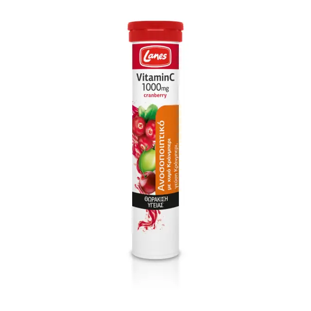 Lanes Vitamin C Eff Βιταμίνη για Ενίσχυση του Ανοσοποιητικού, τo Δέρμα & Αντιοξειδωτική δράση 1000mg Cranberry 20 αναβράζοντα δισκία