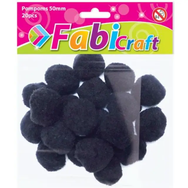 Pompoms Fabi 5cm 20τεμ Μαύρο