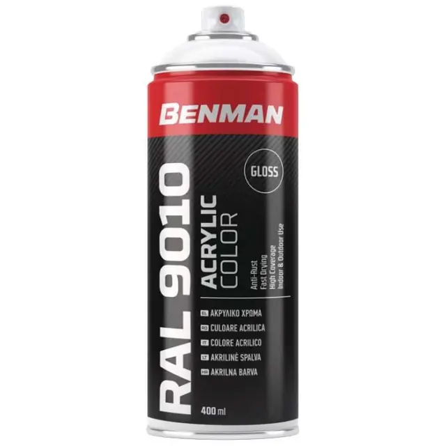 SPRAY ΑΣΠΡΟ ΓΥΑΛΙΣΤΕΡΟ RAL9010 BENMAN 400ML 28527
